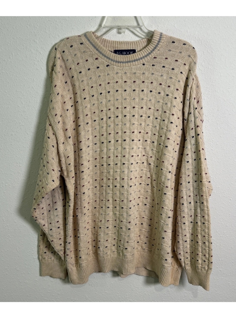 J.G. Hook Vintage Knit Crewneck Sweater Beige Tan Men’s XL Made In The USA